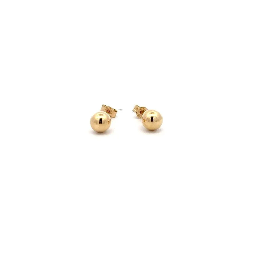 18K Gold Stud Earrings Ball - Picture 1 of 11